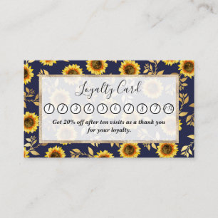 Tarjeta De Fidelización Sunny Yellow Gold Navy Sunflowers deja el patrón