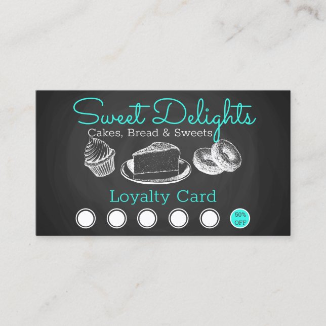 Tarjeta De Fidelización Sweet Bakery Chalkboard Profesional (Anverso)