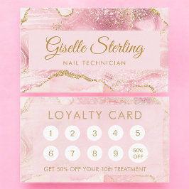 Tarjeta De Fidelización Técnico de Uñas Mármol Agata Rosa Dorado