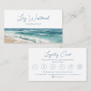 Tarjeta De Fidelización Terapeuta de Playa Acuarela Psicólogo Elegante