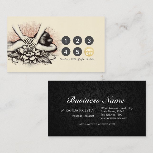 Tarjeta De Fidelización Terapia Masajista Manos Curadoras Energía Spa Well (Anverso / Reverso)