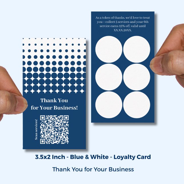 Tarjeta De Fidelización  Thank You QR Code - Blue White Service Business (Thank You QR Code - Blue White Service Business Loyalty Card; Size: 3.5x2 Inch)