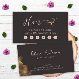 Tarjeta De Fidelización Tijeras de Oro Gris Oscuro Estilista de Pelo Salón