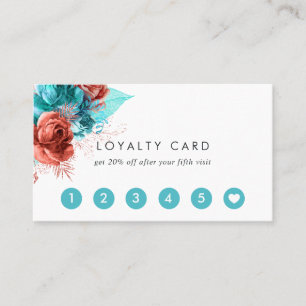 Tarjeta De Fidelización Turquesa y Coral Floral Acuarela