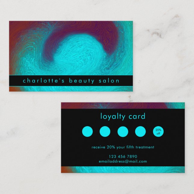 Tarjeta De Fidelización Turquoise Unique Modern Cool Hair Nail Salon (Anverso / Reverso)