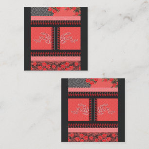 Tarjeta De Fidelización un patrón rojo y negro con flores sobre él