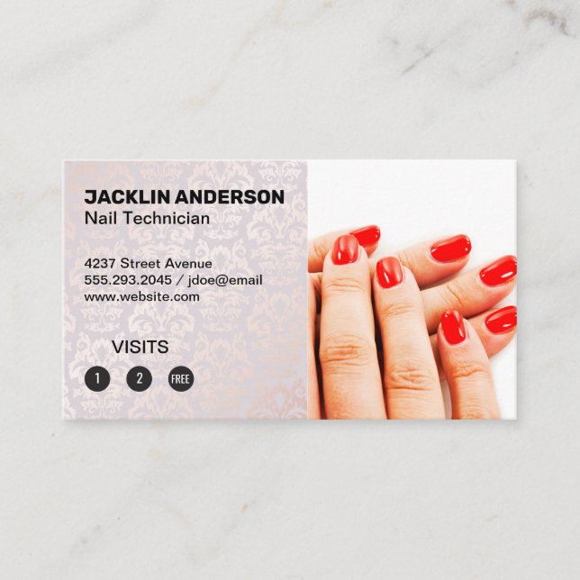 Tarjeta De Fidelización Uñas pintadas | Patrón de Damasco | Lealtad (Anverso)