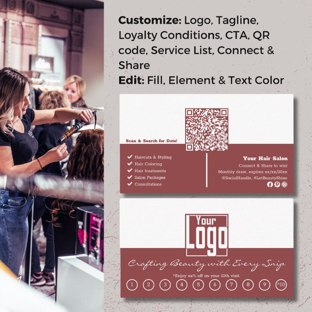 Tarjeta De Fidelización Unlock Beauty Rewards: Smoky Topaz Hair Salón (Unlock Beauty Rewards: Smoky Topaz Hair Salon Loyalty Card< QR code, Custom Logo)