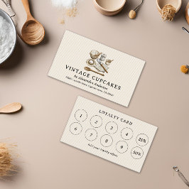 Tarjeta De Fidelización Utensilios de cocina vintage a rayas Panadería 