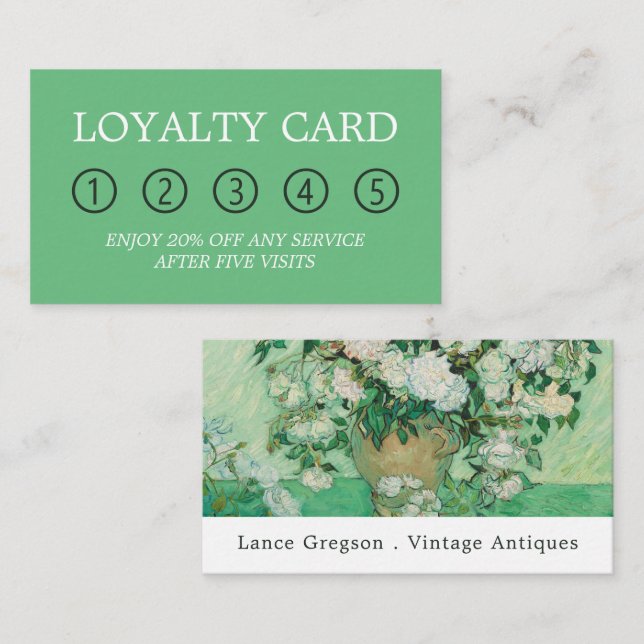 Tarjeta De Fidelización Vase Con Rosas Rosa, Antiguo Negocio (Anverso / Reverso)