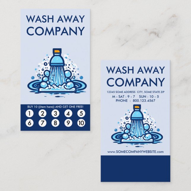 Tarjeta De Fidelización Wash Loyalty Punch Card (Anverso / Reverso)