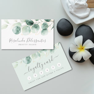 Tarjeta De Fidelización Watercolor Eucalyptus Greenery Floral Gold