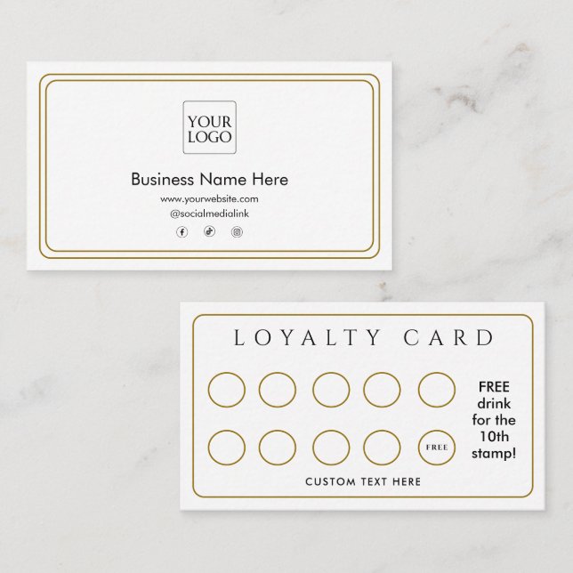 Tarjeta De Fidelización White Gold Modern Business Café Coffee Salon Loy (Anverso / Reverso)