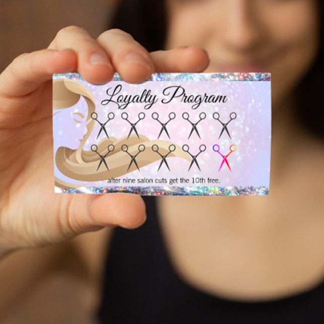 Tarjeta De Fidelización Woman's Hair | Scissors Punch Card | Glitter Bokeh (Subido por el creador)