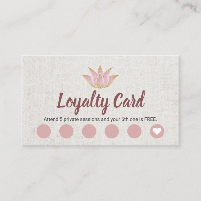 Tarjeta De Fidelización Yoga Instructor Rose Gold Lotus Flower Loyalty (Anverso)
