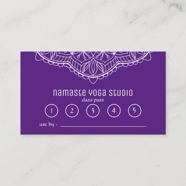 Tarjeta De Fidelización Yoga Meditación Clase Pass Purple Handrawn Mandala (Anverso)