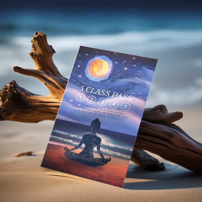 Tarjeta De Fidelización Yoga Meditación Moon Sky Ocean Beach 5 Clase Pass (Subido por el creador)