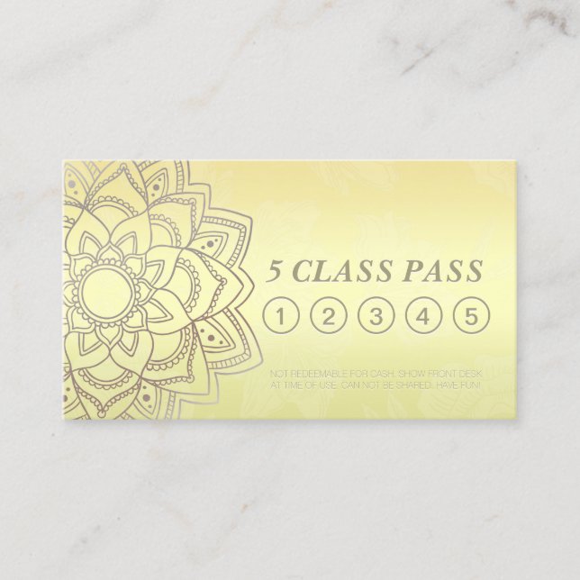 Tarjeta De Fidelización Yoga Studio Class Pass Black Gold Mandala Lealtad (Anverso)