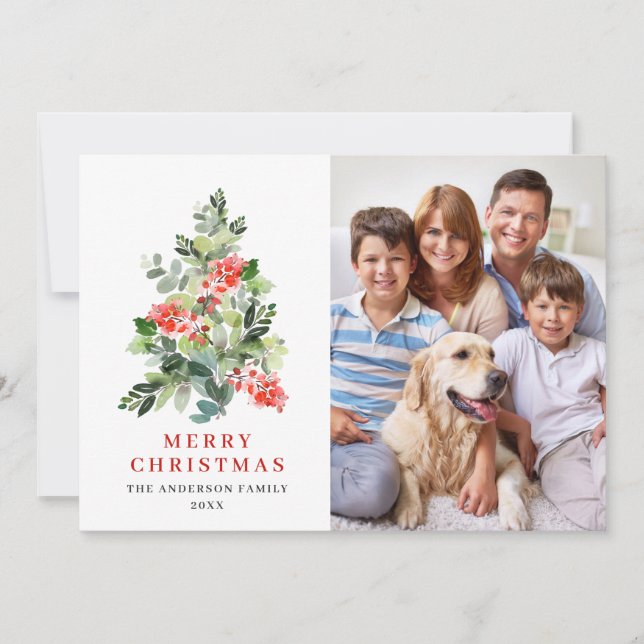 TARJETA DE FIESTA Árbol de Navidad Holly Berry (Anverso)