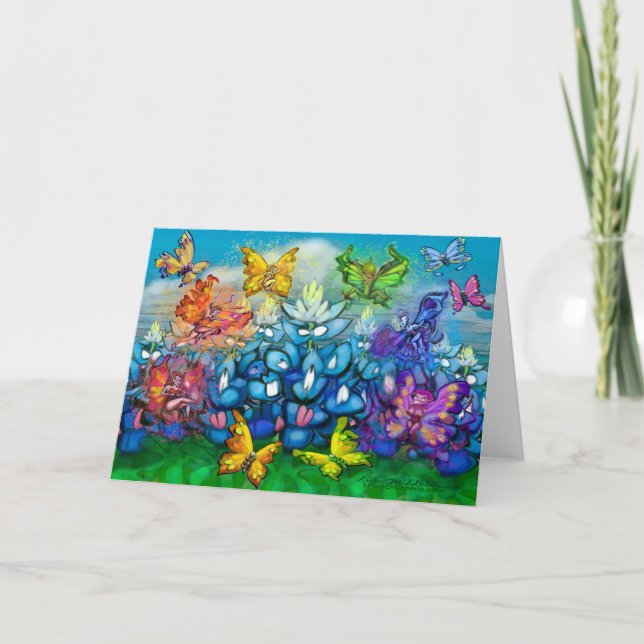 Tarjeta de Fiesta Arcoiris Pixies Bluebonnets (Anverso)