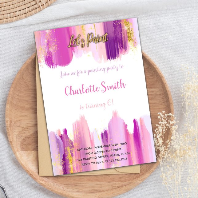 Tarjeta de Fiesta artística editable (Paint Birthday Invitation Purple)