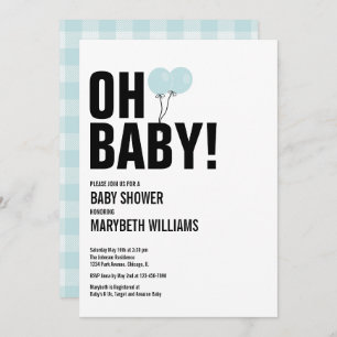Tarjeta de Fiesta Baby Shower Bebé Simple Blue Bal