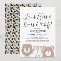 Tarjeta de Fiesta Baby Shower para tigres y osos l