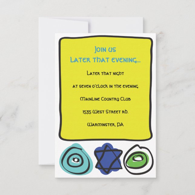 Tarjeta de Fiesta Bat Mitzvah para el bar CÍRCULOS (Anverso)
