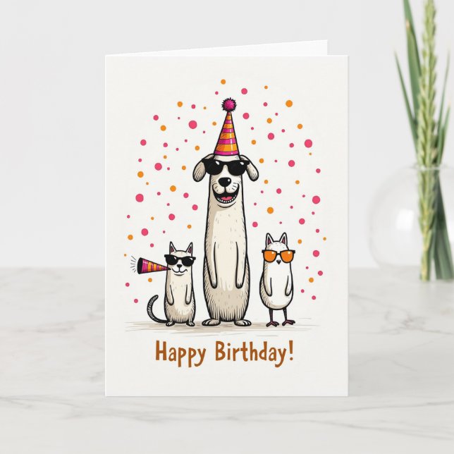 Tarjeta de fiesta de animales caprichosos (Anverso)