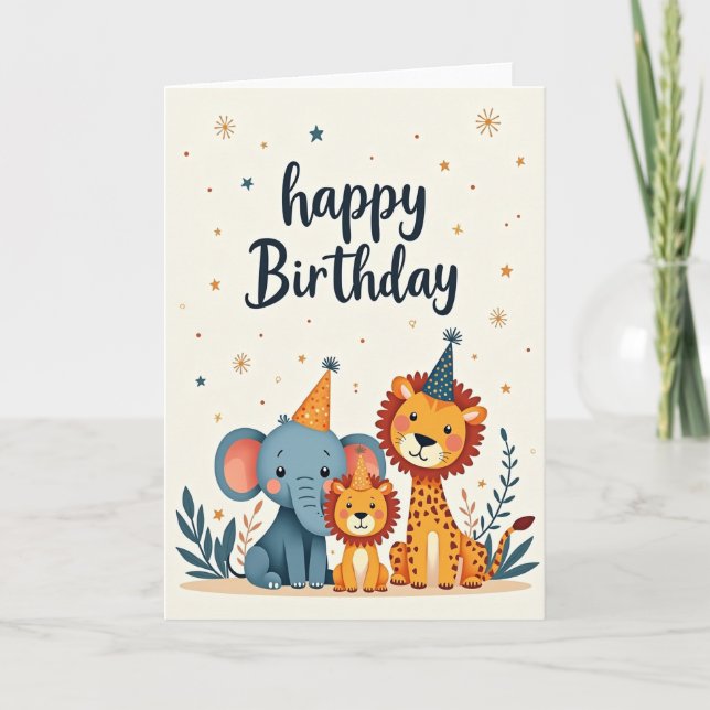 Tarjeta de fiesta de animales encantadores (Anverso)