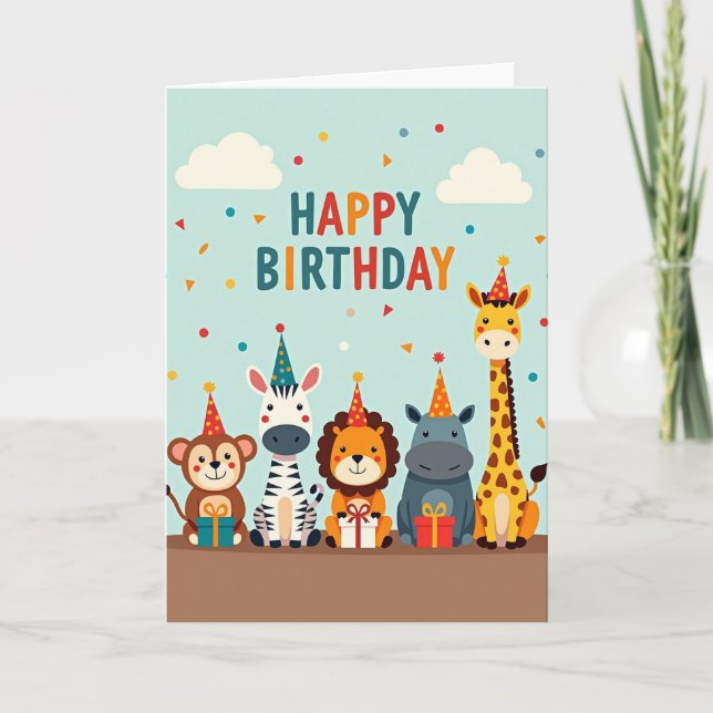 Tarjeta de fiesta de animales juguetones (Anverso)