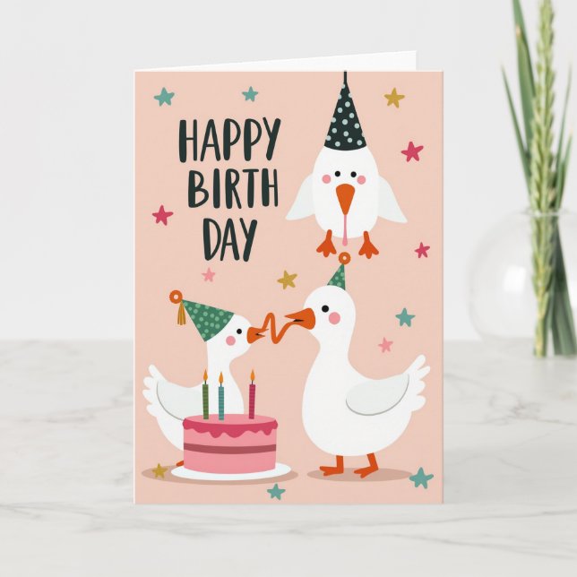 Tarjeta de fiesta de aves alegres (Anverso)