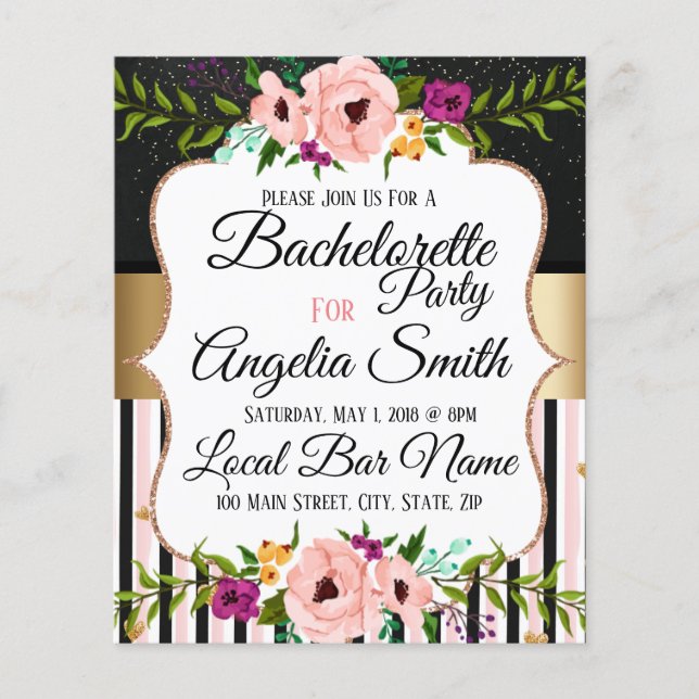 Tarjeta de fiesta de Bachelorette, Boda de Flores 