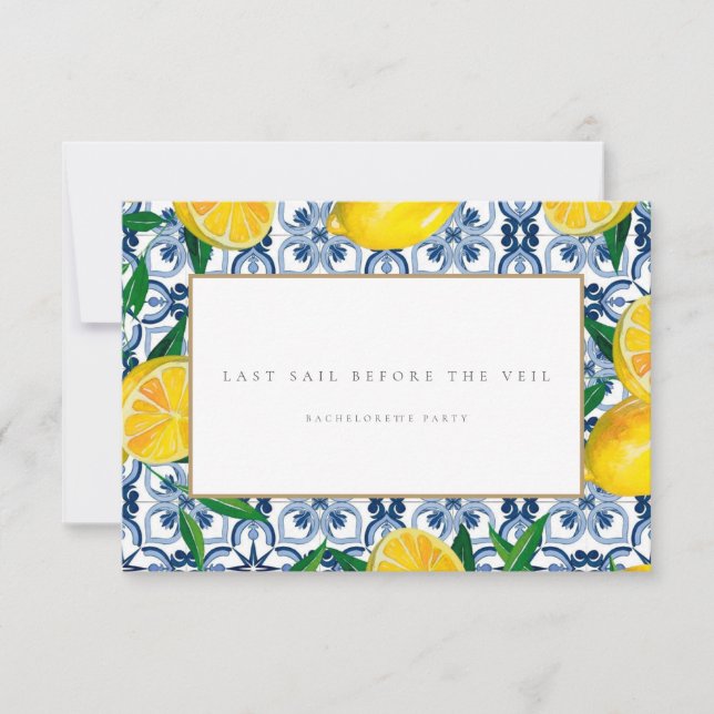 Tarjeta de fiesta de Bachelorette de Limón Mediter (Anverso)