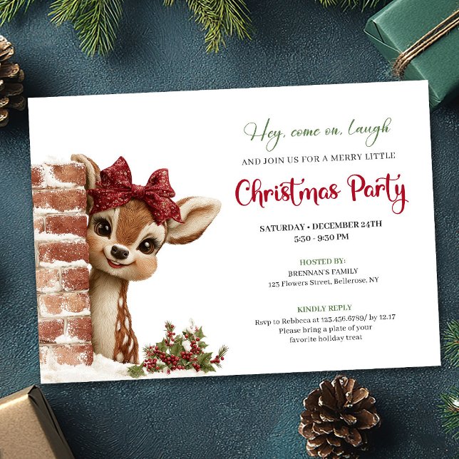 Tarjeta de fiesta de bebé reno dibujos animados ad (Cute Cartoon Baby Reindeer Funny Watercolor Party Invitation

)