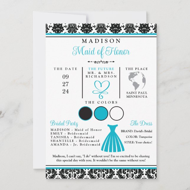 Tarjeta de Fiesta de Boda con Corazón Blanco y Tur (Anverso)
