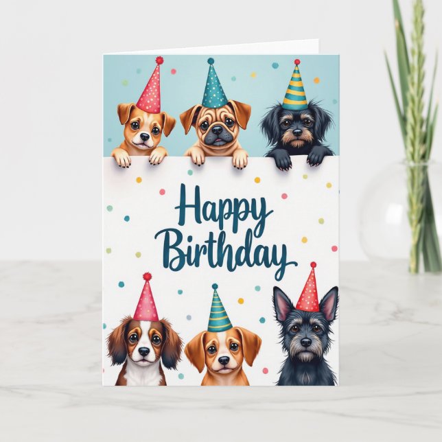 Tarjeta de Fiesta de Cachorros Alegres (Anverso)