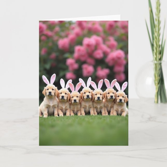 Tarjeta de fiesta de cachorros dorados (Anverso)