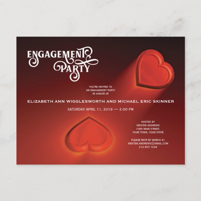 Tarjeta de fiesta de compromiso, dos corazones (Anverso)