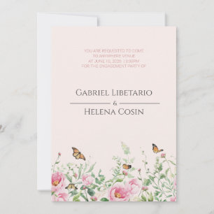 Tarjeta de Fiesta de Compromiso Rosa Floral Elegan