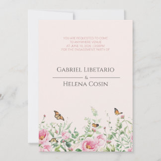 Tarjeta de Fiesta de Compromiso Rosa Floral Elegan