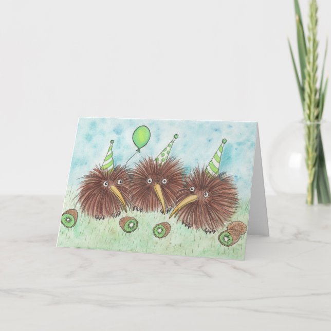 Tarjeta de fiesta de cumpleaños para aves Kiwi (Anverso)