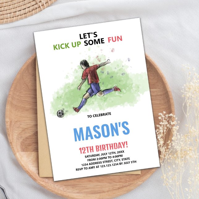 Tarjeta de Fiesta de Deportes de Acción para Niños (Running Soccer Birthday Invitations)
