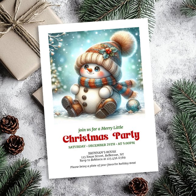 Tarjeta de fiesta de descarga digital de muñeco de (Cute Christmas snowman digital download party card)