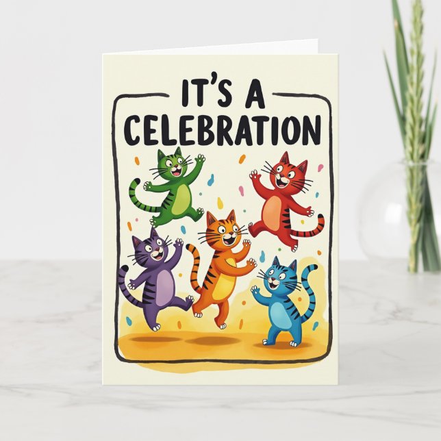 Tarjeta de fiesta de felinos bailarines (Anverso)
