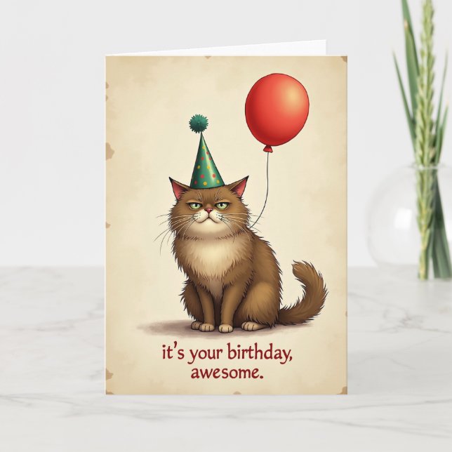 Tarjeta de fiesta de gato caprichosa (Anverso)