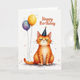 Tarjeta de fiesta de gato con acuarela