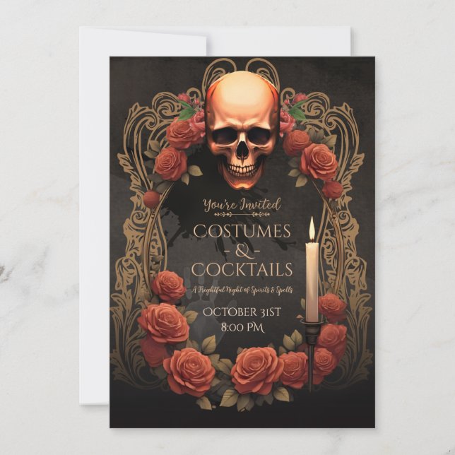 Tarjeta de fiesta de Halloween con vestuario gótic (Anverso)