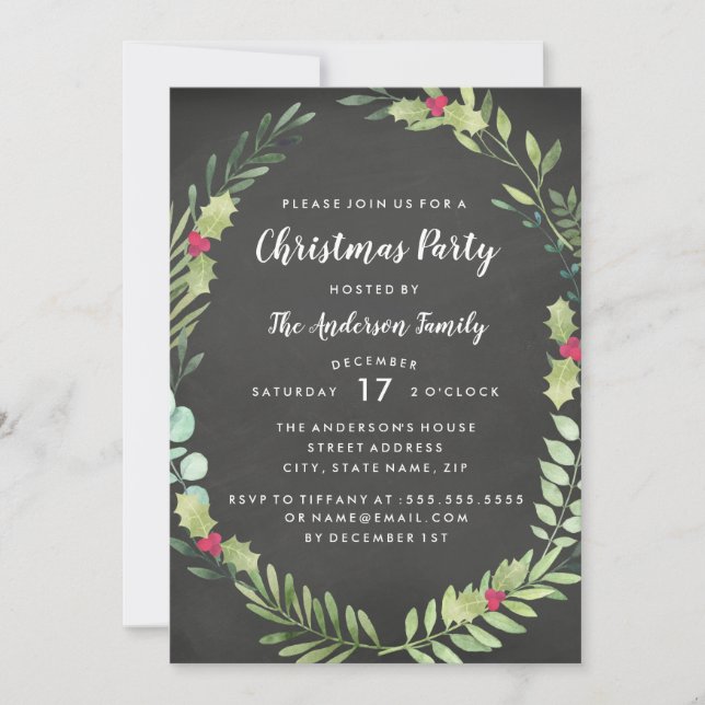 Tarjeta de fiesta de Navidad con pizarra de corona (Anverso)