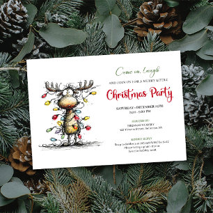 Tarjeta de fiesta de Navidad con reno divertido en